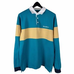 Vintage Y2K Bushmills Colorblock Long Sleeve Teal Rugby Polo Shirt Size L